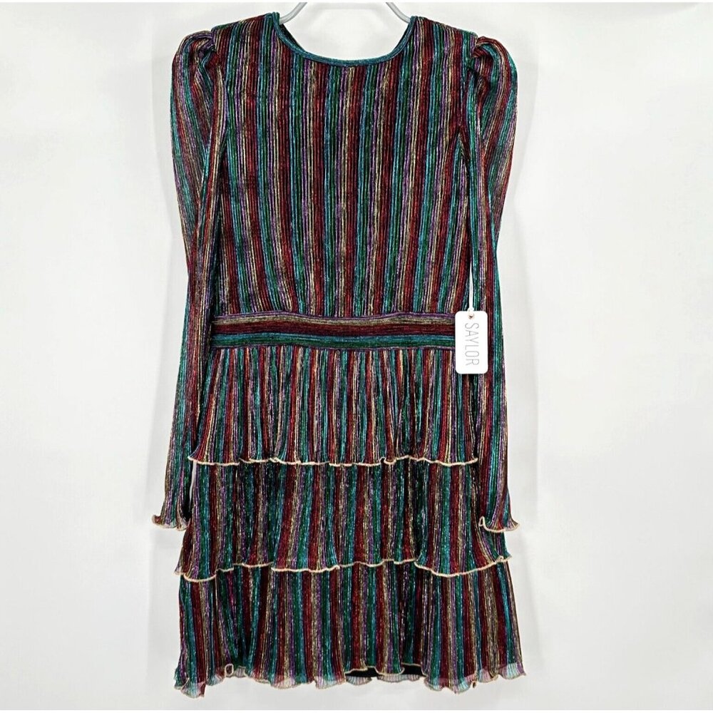 Saylor Stripe Zariah Mini Dress Sz Xs Rainbow Stripe Pleating Cocktail Party